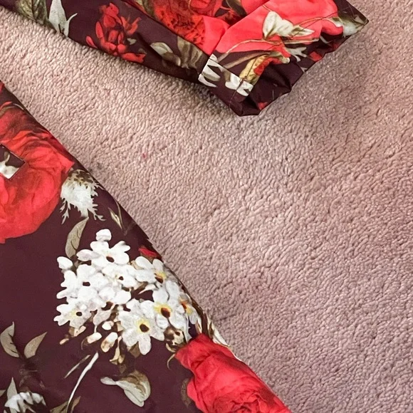 Floral Red and Brown Women's rain type jacket-Coat - Picture 3 of 8